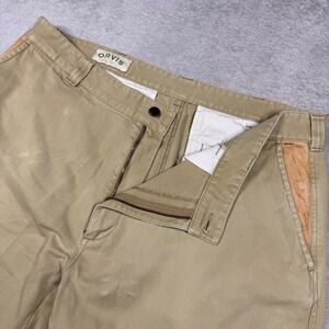 Orvis Size 40 Beige Cotton Chino Pants Leather Trim Outdoor Casual